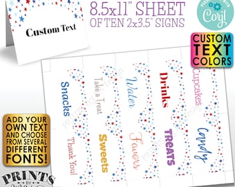 Editable Patriotic 4th of July Memorial Day BBQ Food Labels, One PRINTABLE 8.5x11" Sheet of Custom 2x3.5" Cards <Edit Yourself w/Corjl>