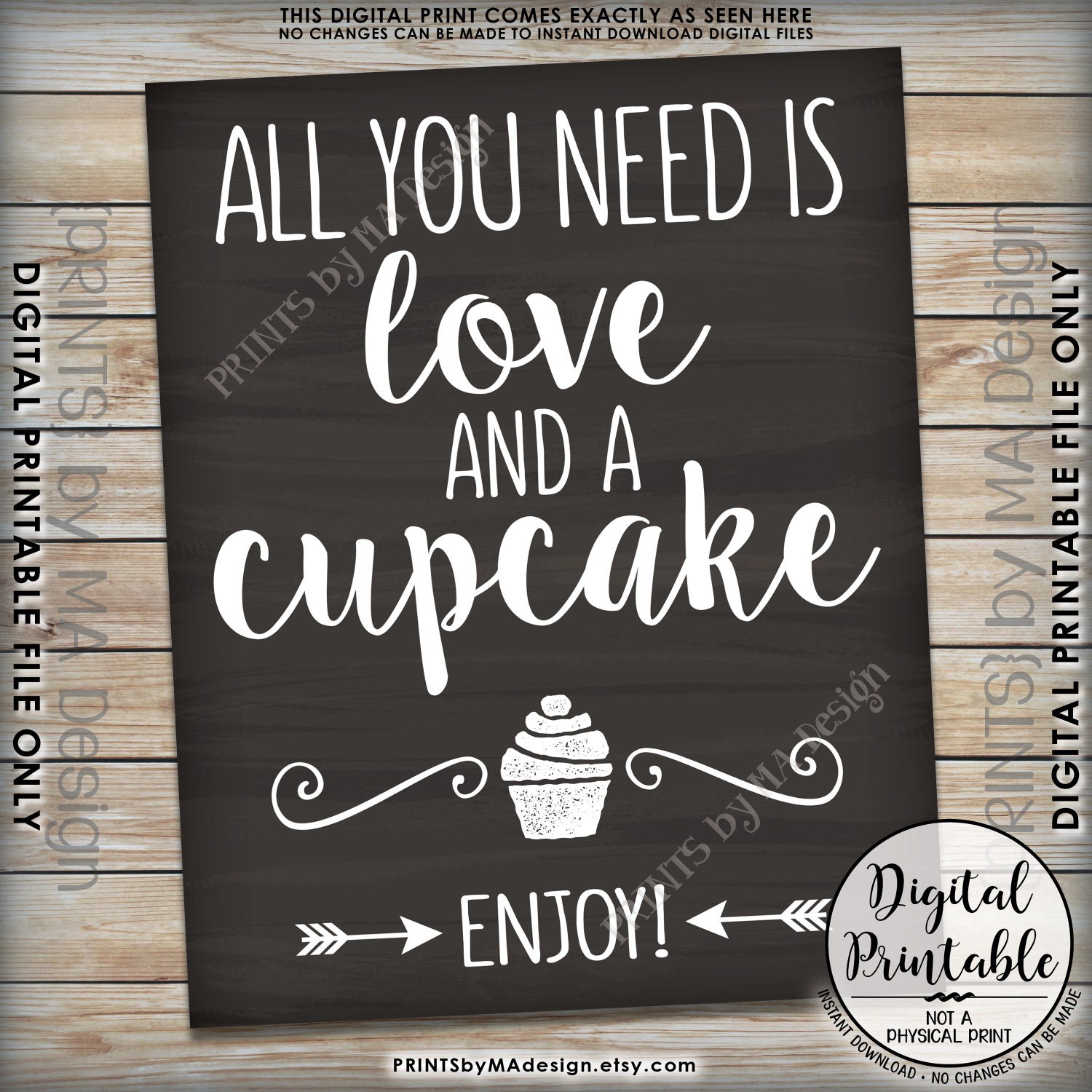 all-you-need-is-love-and-a-cupcake-sign-cupcake-wedding-sign-wedding-reception-8x10-16x20