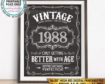 1988 Birthday Sign, Better with Age Vintage Birthday Poster, Aged to Perfection Chalkboard Style PRINTABLE 8x10/16x20” Instant Download Sign