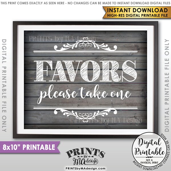 Favors Sign, Take a Favor Sign, Wedding Favors, Shower Favors Party Favors, Take a Favor, 8x10” Rustic Wood Style Printable Instant Download