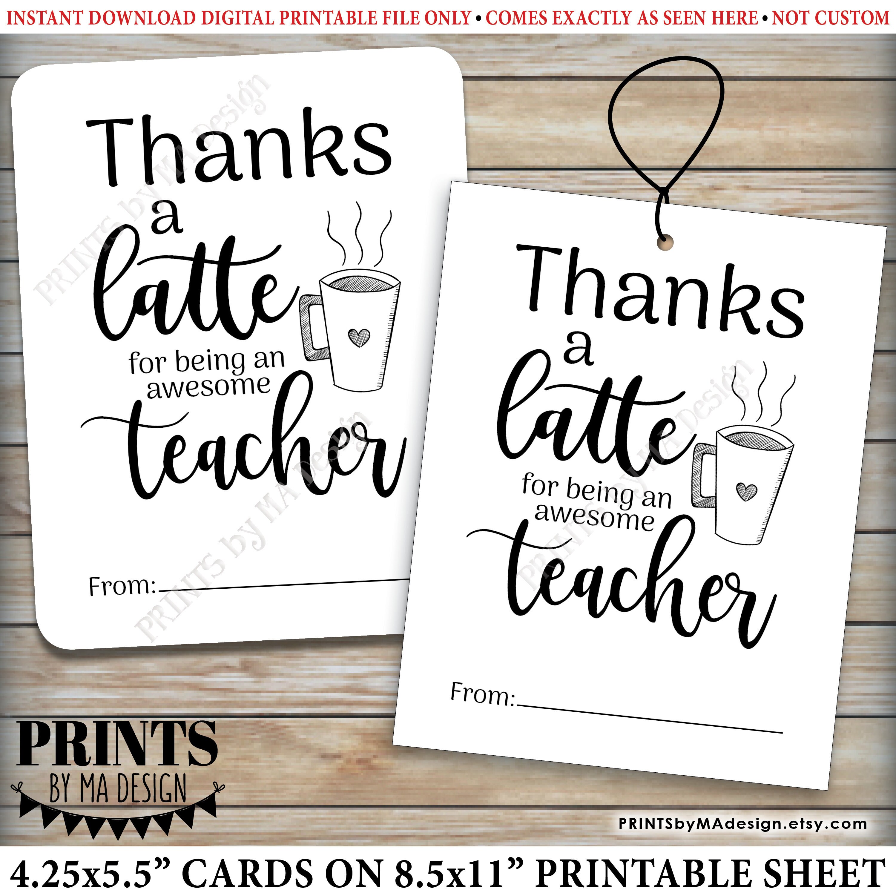 Thanks A Latte Card Gift Card Holder For Teacher Etsy