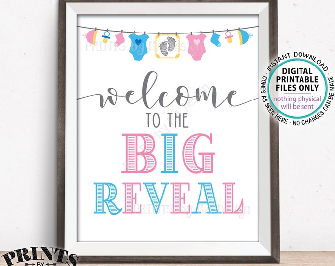 Welcome to the Big Reveal Sign, Pink or Blue Gender Reveal Party Sign, PRINTABLE 8x10/16x20" Gender Reveal Welcome Sign <ID>