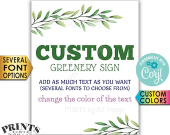 Custom Greenery Sign, Choose Your Text, Botanical Tropical Sage, PRINTABLE 8x10/16x20" Portrait Sign <Edit Yourself with Corjl>