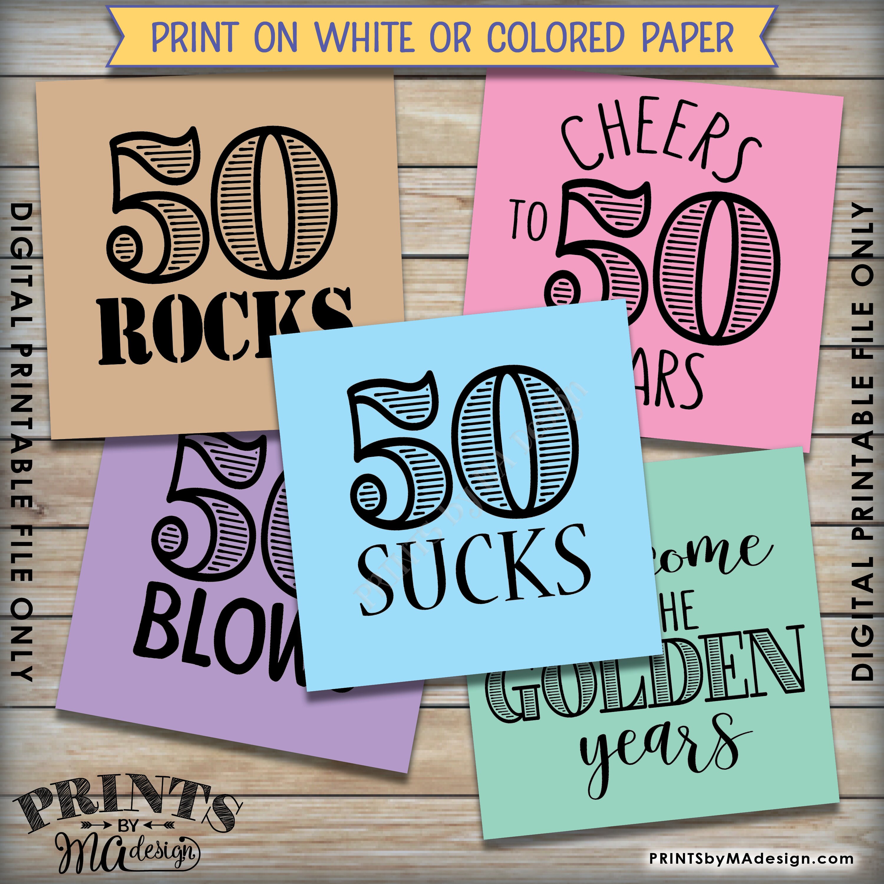 50th Birthday Party Candy Signs Candy Bar 50 Sucks Blows Rocks Kiss 