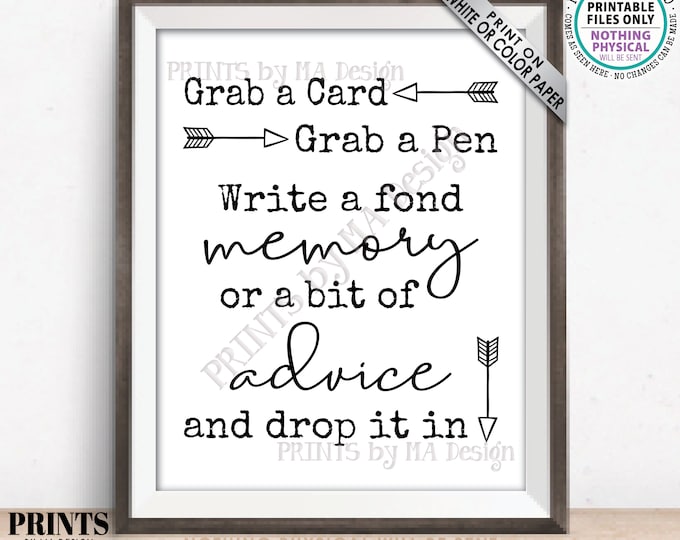 Write a Memory or Advice, Grab a Card Grab a Pen Drop it In, Birthday, Graduation, Retirement, Bon Voyage, PRINTABLE 8x10/16x20” Sign <ID>