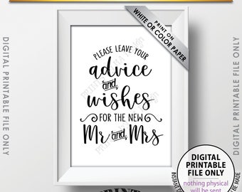 Advice and Well Wishes, Leave your Advice and Well Wishes for the New Mr & Mrs, Advice Sign, Wishes Sign, PRINTABLE 5x7” Wedding Sign <ID>