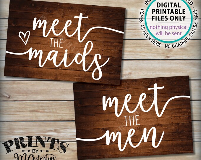 Meet the Maids & Men Signs, Intro Maids and Men Bridal Party, Bridesmaids Groomsmen, Two PRINTABLE 4x6” Rustic Wood Style Wedding Signs <ID>