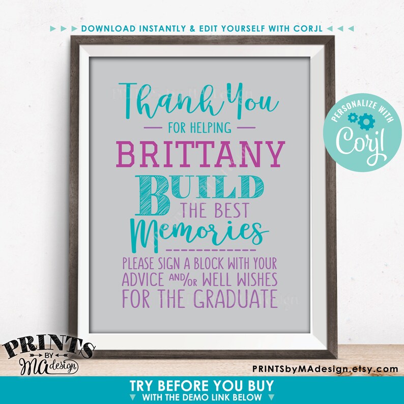 Sign a Block Graduation Party Decoration Thanks for Building - Etsy