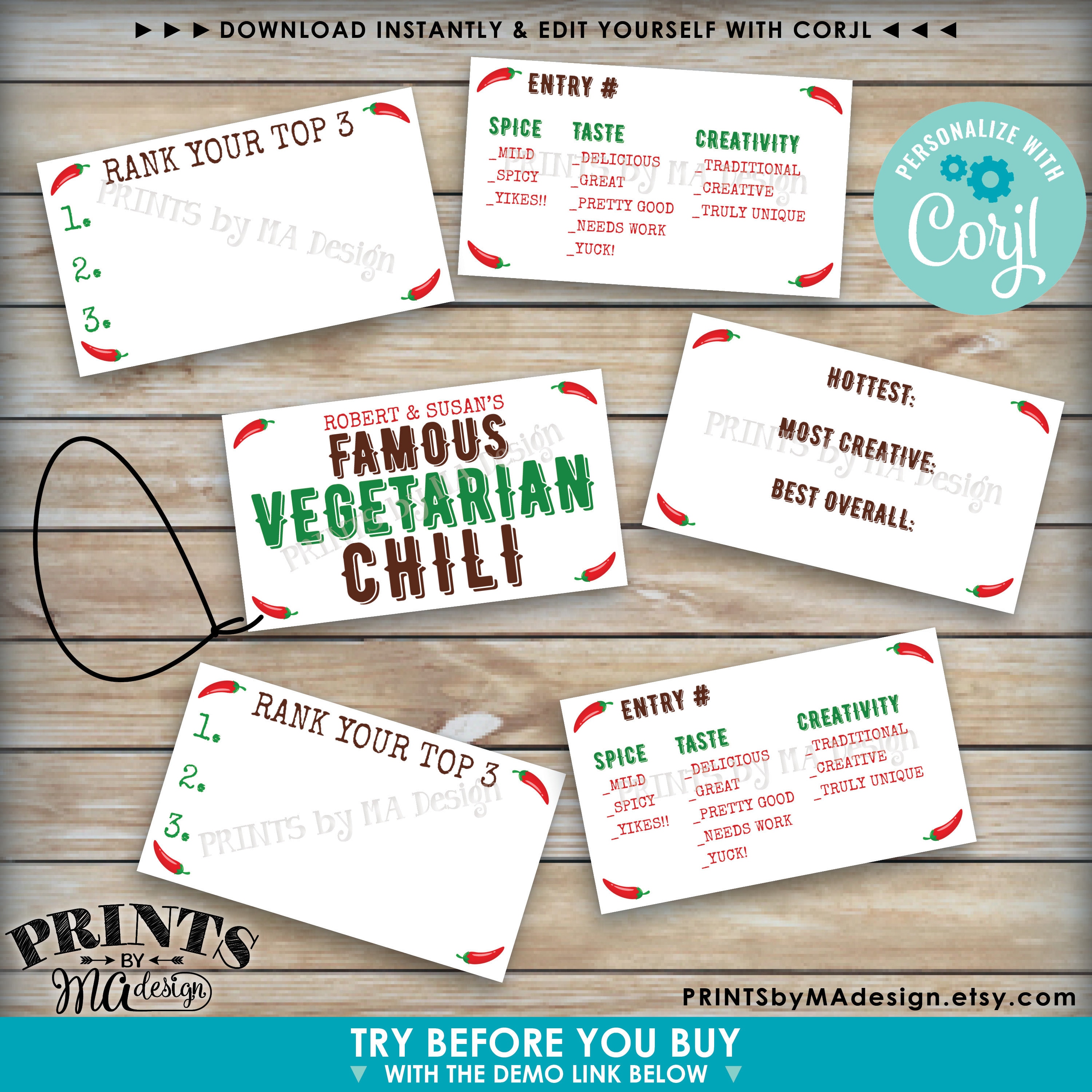 Editable Chili Labels Cookoff Ballots Food Labels One PRINTABLE 8 
