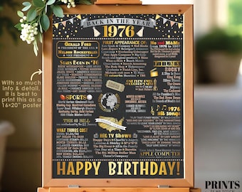 Back in the Year 1976 Birthday Sign, Flashback to 1976 Poster Board, ‘76 B-day Gift, Bday Decoration, PRINTABLE 16x20” Sign <ID>