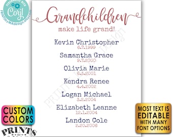 Grandchildren Make Life Grand, List of Grandkids, Gift for Grandparents, Grandma, Grandpa, PRINTABLE Sign <Edit Yourself w/Corjl>