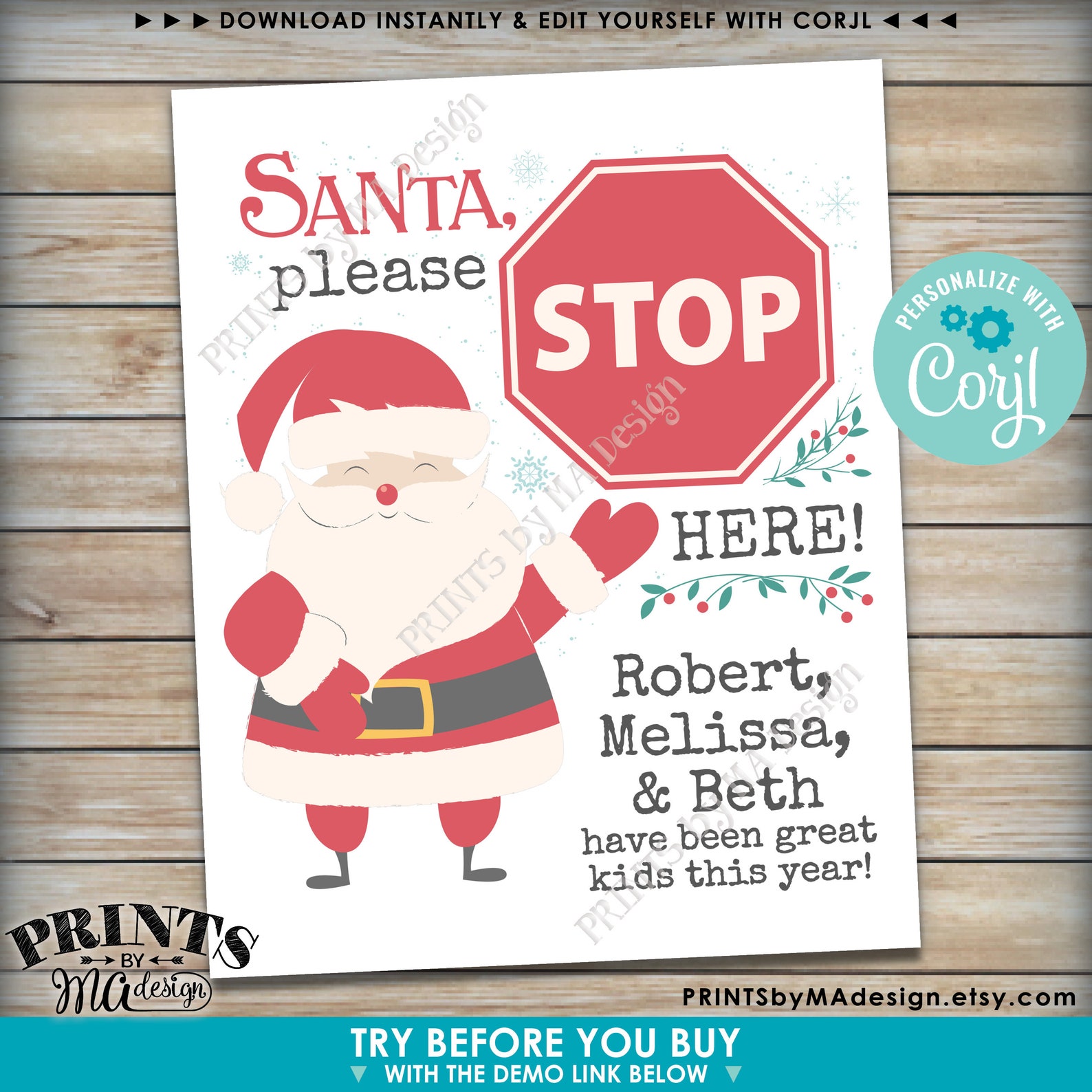 Santa Stop Here Sign Please Stop Here Christmas Sign Custom | Etsy