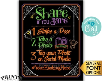 Halloween Hashtag Sign, Share if you Dare, Tag Photo on Social Media, PRINTABLE 8x10/16x20” Halloween Party Sign <Edit Yourself with Corjl>