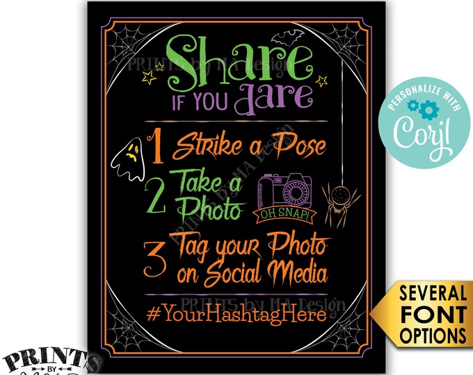 Halloween Hashtag Sign, Share if you Dare, Tag Photo on Social Media, PRINTABLE 8x10/16x20” Halloween Party Sign <Edit Yourself with Corjl>