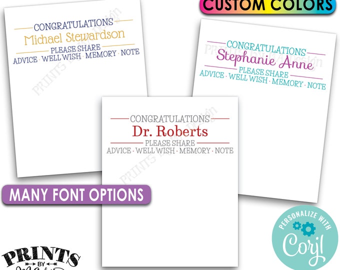 Congratulations Cards, Memory Advice Wishes, Graduation Party, Retirement, PRINTABLE 8.5x11" Sheet of 4x5" Cards <Edit Yourself with Corjl>