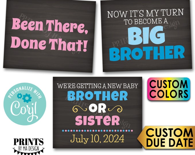 Pregnancy Announcement, Been There Done That, My Turn to Become a Big Brother, 3 PRINTABLE Baby #3 Reveal Signs <Edit Yourself with Corjl>