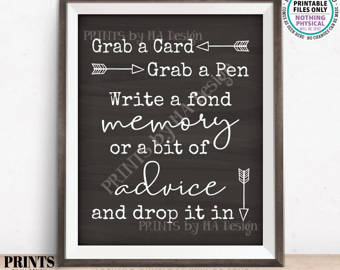 Write a Memory or Advice, Grab a Card Grab a Pen Drop it In, Graduation, Retirement, PRINTABLE 8x10/16x20” Chalkboard Style Sign <ID>