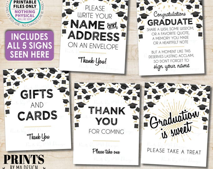 Graduation Party Signs Bundle Pack, Thank You for Coming, Sweet Treat, Cards and Gifts, PRINTABLE 8x10/16x20” Grad Party Decorations <ID>