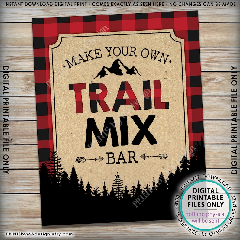 Trail Mix Bar Sign Make Your Own Trail Mix Lumberjack Style Etsy