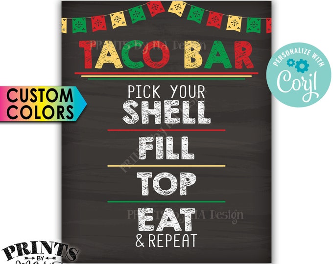 Taco Bar Sign, Cinco de Mayo Taco Bar Fiesta, Custom Colors PRINTABLE 8x10/16x20” Chalkboard Style Tacos Sign <Edit Yourself with Corjl>