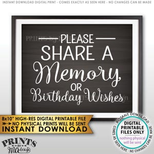 Share a Memory or Birthday Wishes Sign, Write a Memory Share Memories, Bday Wish, PRINTABLE 8x10” Chalkboard Style Birthday Party Sign &lt;ID&gt;