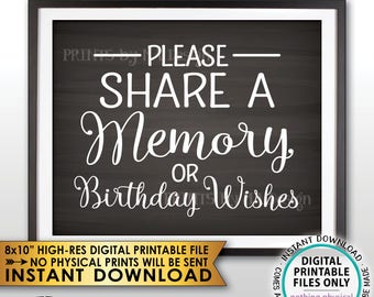 Share a Memory or Birthday Wishes Sign, Write a Memory Share Memories, Bday Wish, PRINTABLE 8x10” Chalkboard Style Birthday Party Sign <ID>