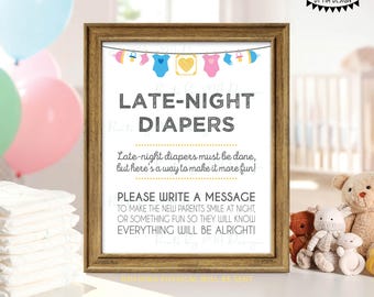 Late Night Diaper Sign, Late-Night Diapers Sign some Diaper Thoughts, Pink & Blue PRINTABLE 8x10/16x20” Gender Neutral Sign <ID>