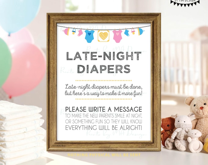 Late Night Diaper Sign, Late-Night Diapers Sign some Diaper Thoughts, Pink & Blue PRINTABLE 8x10/16x20” Gender Neutral Sign <ID>