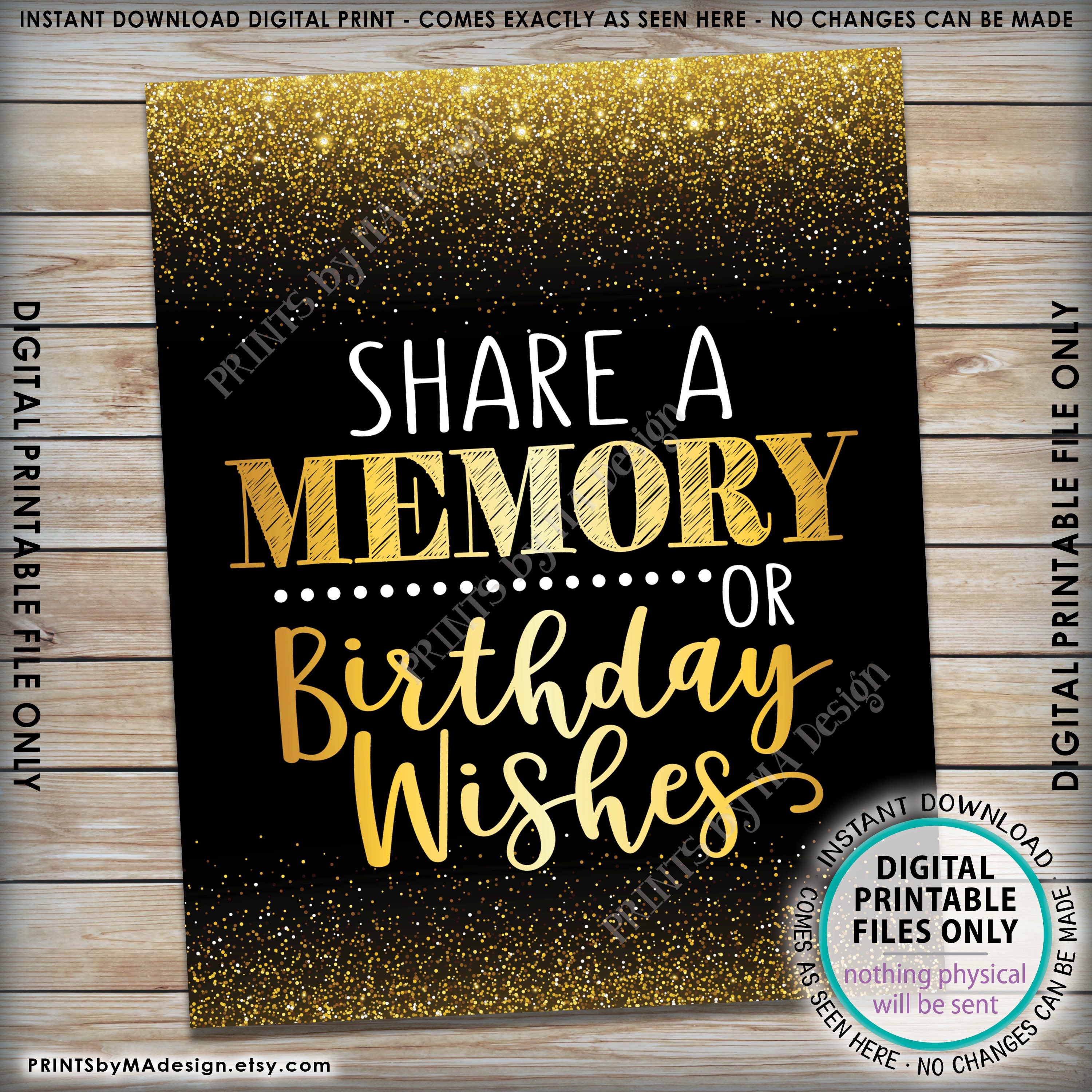 Share a Memory Printable Sign and Card Set | Birthday Wishes | Words of  Love | Wedding | Anniversary | Gold Geometrics | INSTANT DOWNLOAD
