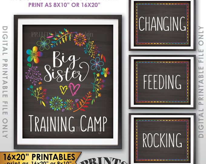 Big Sister Training Camp Photo Props, Rainbow Baby #2 Pregnancy Announcement, 4 Chalkboard Style Printable Instant Download, 8x10/16x20”