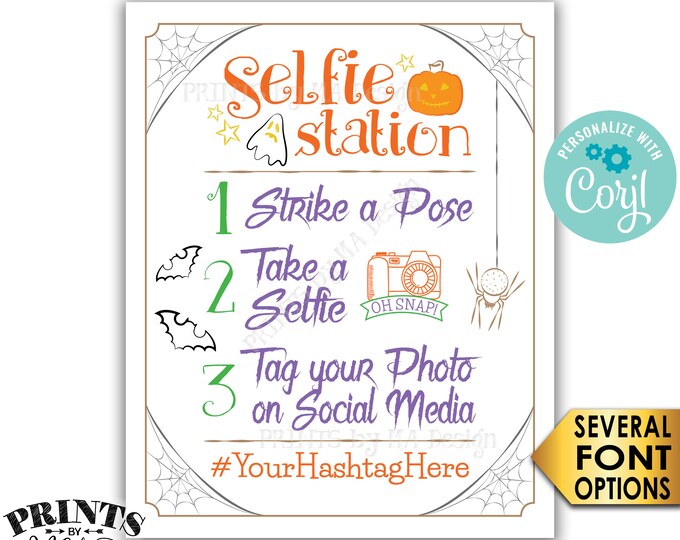 Halloween Party Selfie Station Sign, Tag your Photo, Share on Social Media, PRINTABLE 8x10/16x20” Hashtag Sign <Edit Yourself with Corjl>