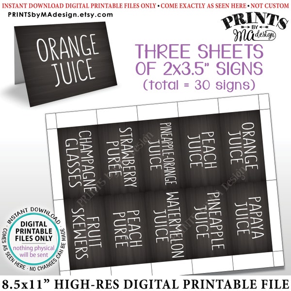 Mimosa Bar Labels, Mimosa Menu Tags, Mom-osa, Bruids- of Babydouche Placecards, PRINTABLE 8.5x11 "Vel van 30 krijtbord stijlborden <ID>