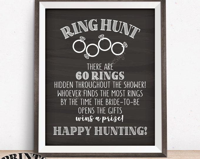 Ring Hunt Game, Ring Hunt Sign, Bridal Shower Game, Ring Scavenger Hunt Game for Wedding Shower, PRINTABLE 8x10/16x20” Chalkboard Style Sign