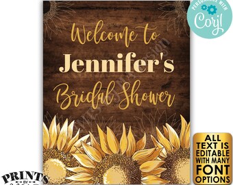 Editable Sunflower Bridal Shower Sign, Wedding Shower Welcome Sign, PRINTABLE 8x10/16x20” Rustic Wood Style Sign <Edit Yourself w/Corjl>