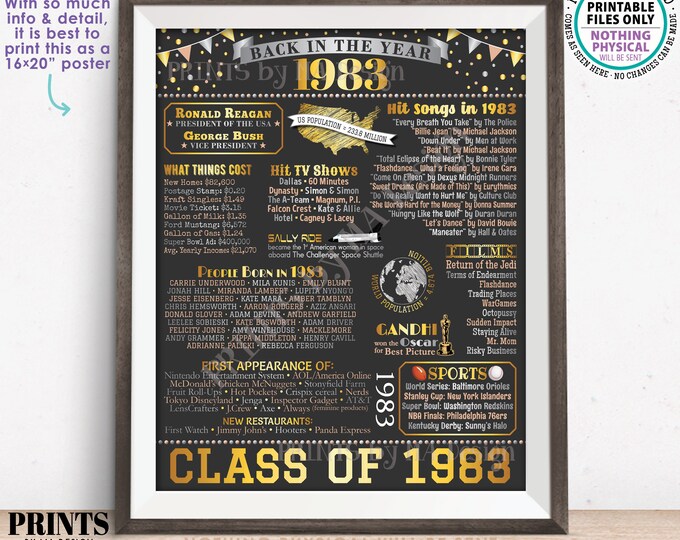 Class of 1983 Reunion Decoration, Back in the Year 1983 Poster Board, Flashback to 1983 High School Reunion, PRINTABLE 16x20” Sign <ID>