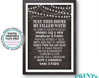 May This Home Be Filled With Sign, Laughter Giggles Family Friends Stories Memories Hugs, Chalkboard Style PRINTABLE 24x36” Family Sign <ID>