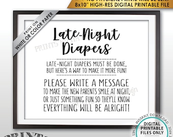 Late Night Diaper Sign, Late-Night Diapers Sign the Diaper Thoughts for New Parents Baby Shower Game, PRINTABLE 8x10” Instant Download