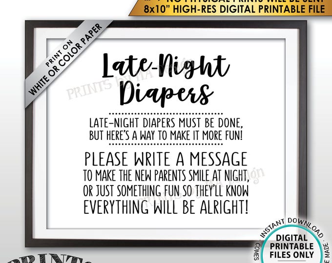 Late Night Diaper Sign, Late-Night Diapers Sign the Diaper Thoughts for New Parents Baby Shower Game, PRINTABLE 8x10” Instant Download