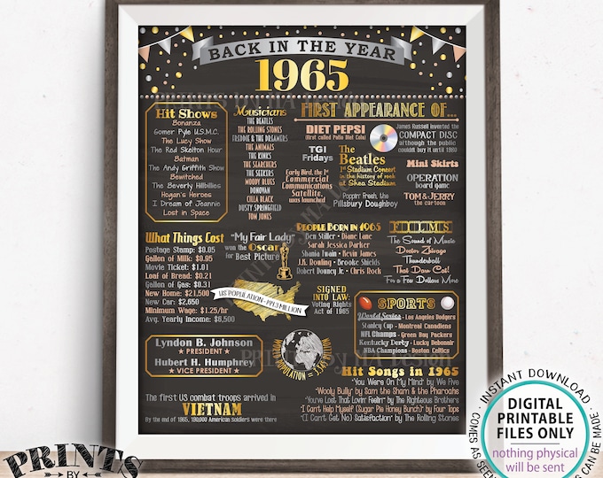 1965 Flashback Poster, Flashback to 1965 USA History Back in 1965 Birthday Anniversary Reunion, PRINTABLE 16x20” Sign <ID>