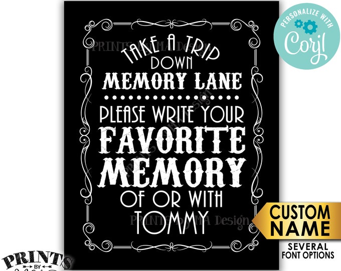 Memory Sign, Take a Trip Down Memory Lane & Share a Favorite Memory, Black and White PRINTABLE 8x10/16x20" Sign <Edit Yourself with Corjl>