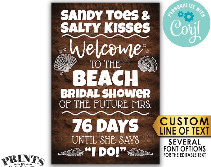 Beach Bridal Shower Sign, Wedding Countdown Welcome Poster, Wedding Shower, PRINTABLE 24x36” Rustic Wood Style Sign <Edit Yourself w/Corjl>