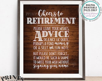 Cheers to Retirement Party Sign, Leave Your Wish, Advice, or Memory for the Retiree Celebration, PRINTABLE Rustic Wood Style 8x10" Sign <ID>