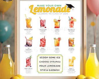Graduation Party Lemonade Menu, Class of 2026 Grad Party Decoration, Drink Station, Lemonade Bar, Digital PRINTABLE 8x10/16x20” Sign <ID>