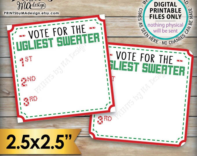 Ugly Christmas Sweater Voting Ballots, Vote for the Ugliest Sweater, Tacky Xmas Party Voting Station, PRINTABLE Sheet of 2.5" Ballots <ID>