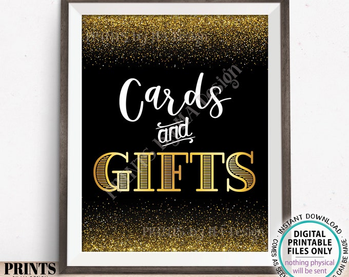 Cards and Gifts Sign, Cards & Gifts Black and Gold Glitter PRINTABLE 11x14” Portrait Sign, Gift Table Display <Instant Download>