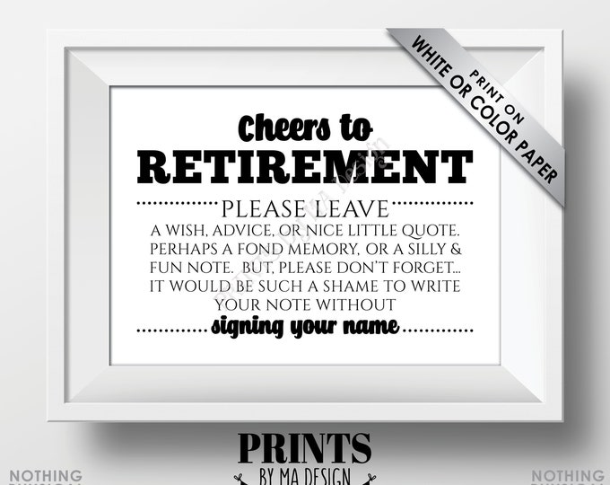 Cheers to Retirement Party Sign, Leave Your Wishes, Advice, Memory, etc for the Retiree Celebration, Black Text, PRINTABLE 5x7" Sign <ID>