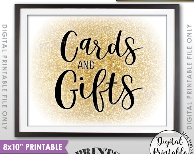 Cards and Gifts Sign, Cards & Gifts Sign, Wedding Gift Table Sign, Birthday Presents, Black/Gold Glitter Printable 8x10” Instant Download