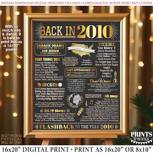 Back in 2010 Poster Board, Flashback to 2010, Remember 2010, USA History from 2010, PRINTABLE 16x20” Sign <ID>