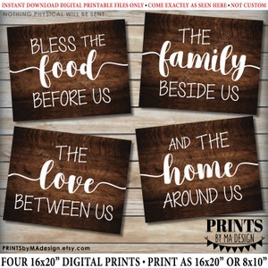 Bless Us Kitchen Dinning Room Prayer, Bless the Food Family Love Home Around Us, 4 PRINTABLE Rustic Wood Style Kitchen Wall Decor Signs &lt;ID&gt;