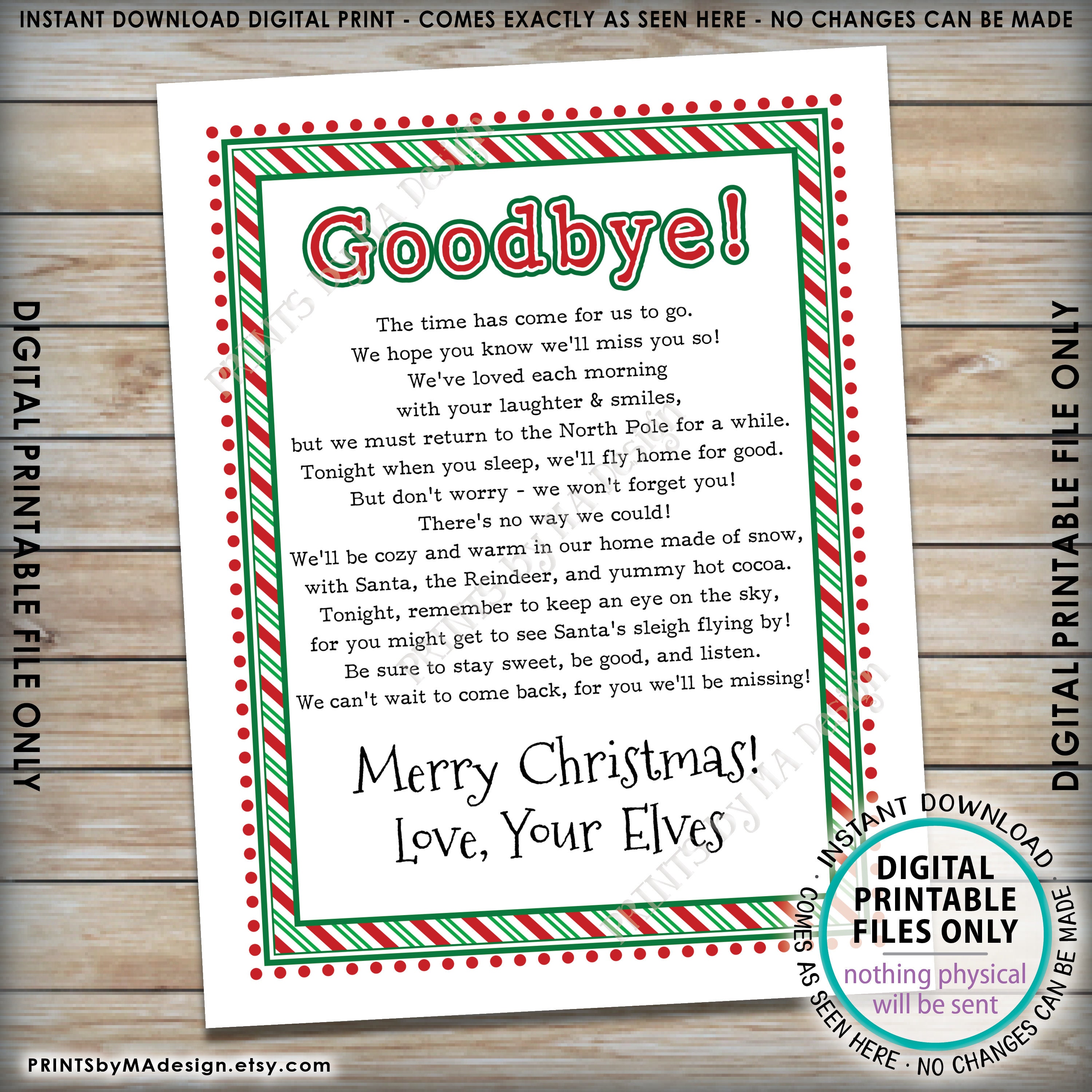 Christmas Elves Goodbye Letter To Kids Bye From Magic Elves Farewell Note PRINTABLE 8 5x11